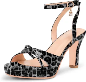 Women's Ankle Strap High Heels Patent Leather Platform Sandals Open Toe Prom Party Shoes