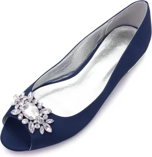 Women's Ballerina Ballet Flats Ladies Satin Sexy Peep Toe Low Heel Flat Office Work Smart Slip on Shoes