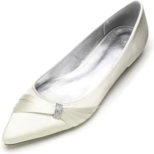 Womens Ballet Flat Shoes Pointed Toe Rhinestone Low Heels Bridal Shoes Ballerina Flats