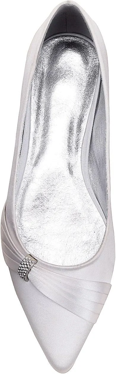Womens Ballet Flat Shoes Pointed Toe Rhinestone Low Heels Bridal Shoes Ballerina Flats