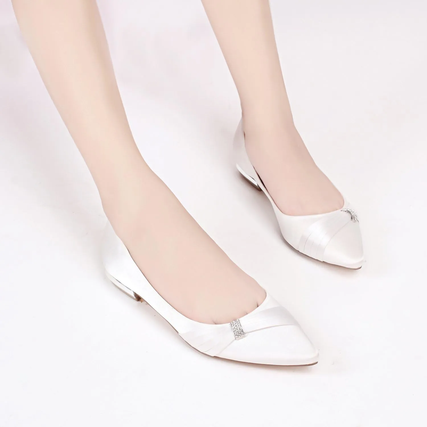 Womens Ballet Flat Shoes Pointed Toe Rhinestone Low Heels Bridal Shoes Ballerina Flats