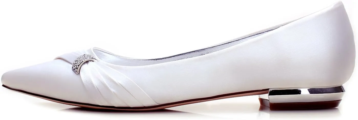 Womens Ballet Flat Shoes Pointed Toe Rhinestone Low Heels Bridal Shoes Ballerina Flats