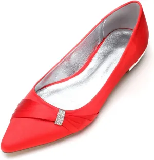 Womens Ballet Flat Shoes Pointed Toe Rhinestone Low Heels Bridal Shoes Ballerina Flats