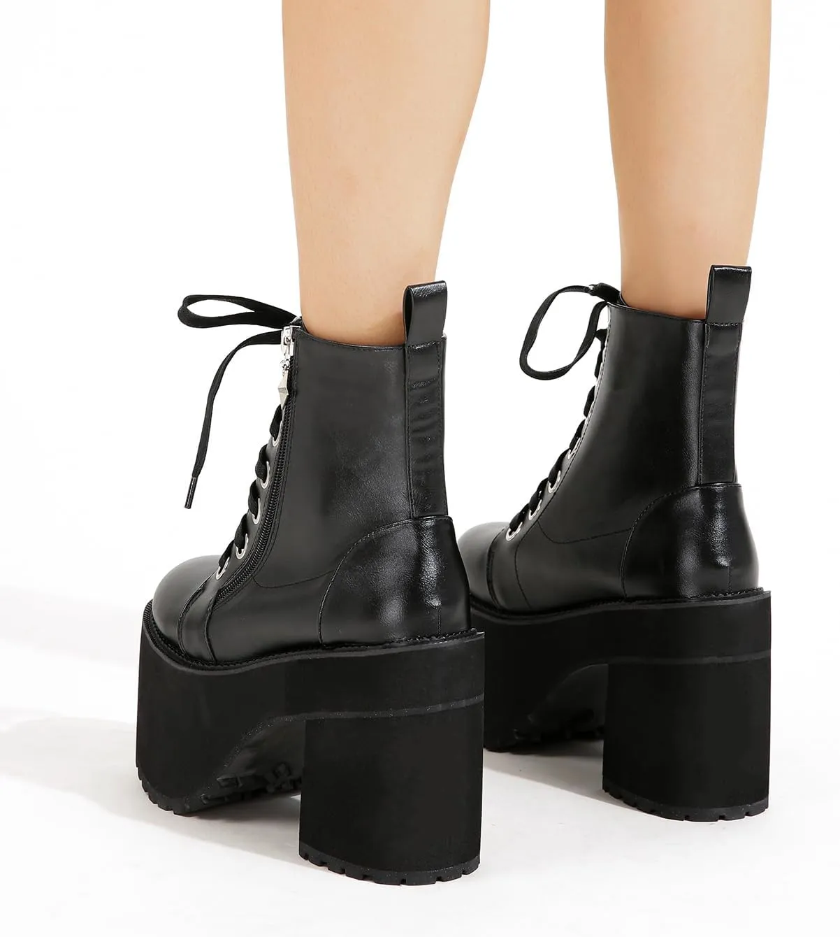 Women's Black Lace up Goth Platform Boots, Chunky Block Ankle Gothic Combat Boots, Cosplay Fashion Punk Boots Shoes