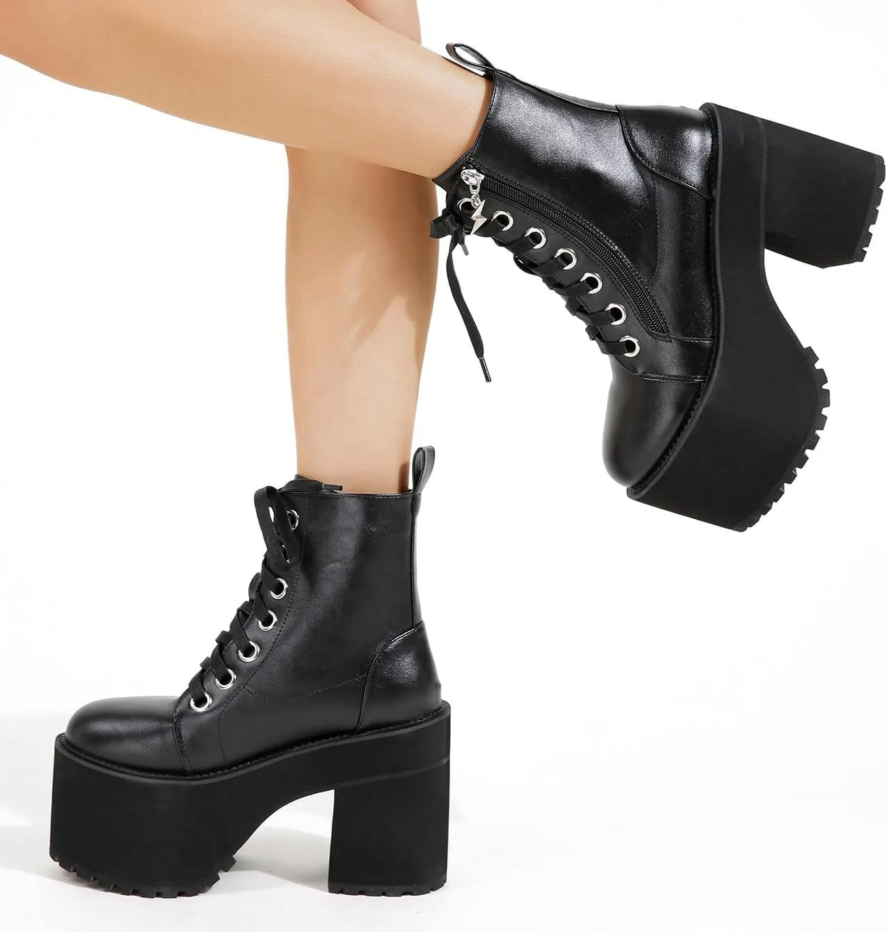 Women's Black Lace up Goth Platform Boots, Chunky Block Ankle Gothic Combat Boots, Cosplay Fashion Punk Boots Shoes