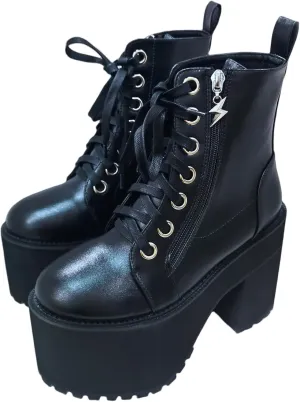 Women's Black Lace up Goth Platform Boots, Chunky Block Ankle Gothic Combat Boots, Cosplay Fashion Punk Boots Shoes