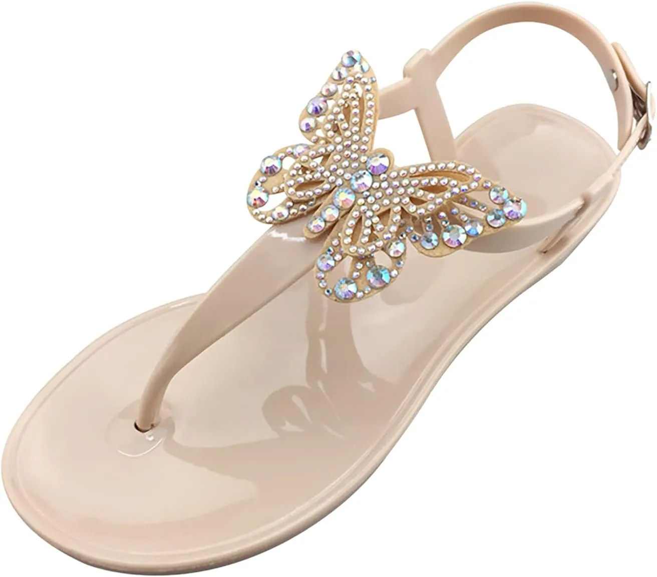 Women's Bow Flat Thong Sandals Summer T-Strap Adjustable Ankle Buckle Slip On Casual Beach Flip Flop For Party
