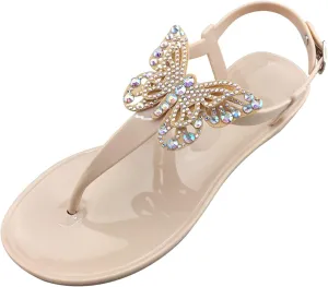 Women's Bow Flat Thong Sandals Summer T-Strap Adjustable Ankle Buckle Slip On Casual Beach Flip Flop For Party