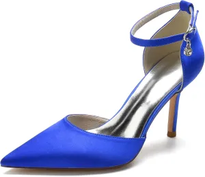 Women's Bride Shoes Stiletto High Heels Pointed Toe Sexy Dress Wedding Party Pumps Ankle Buckle Closed Toe Sandals