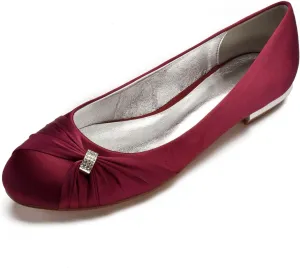 Women's Bride Wedding Shoes Satin Rhinestone Closed Ballet Flats Shoes Closed Toe Ballet Flat Bride Round Toe Wedding Dress Shoes