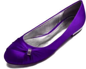 Women's Bride Wedding Shoes Satin Rhinestone Closed Ballet Flats Shoes Closed Toe Ballet Flat Bride Round Toe Wedding Dress Shoes