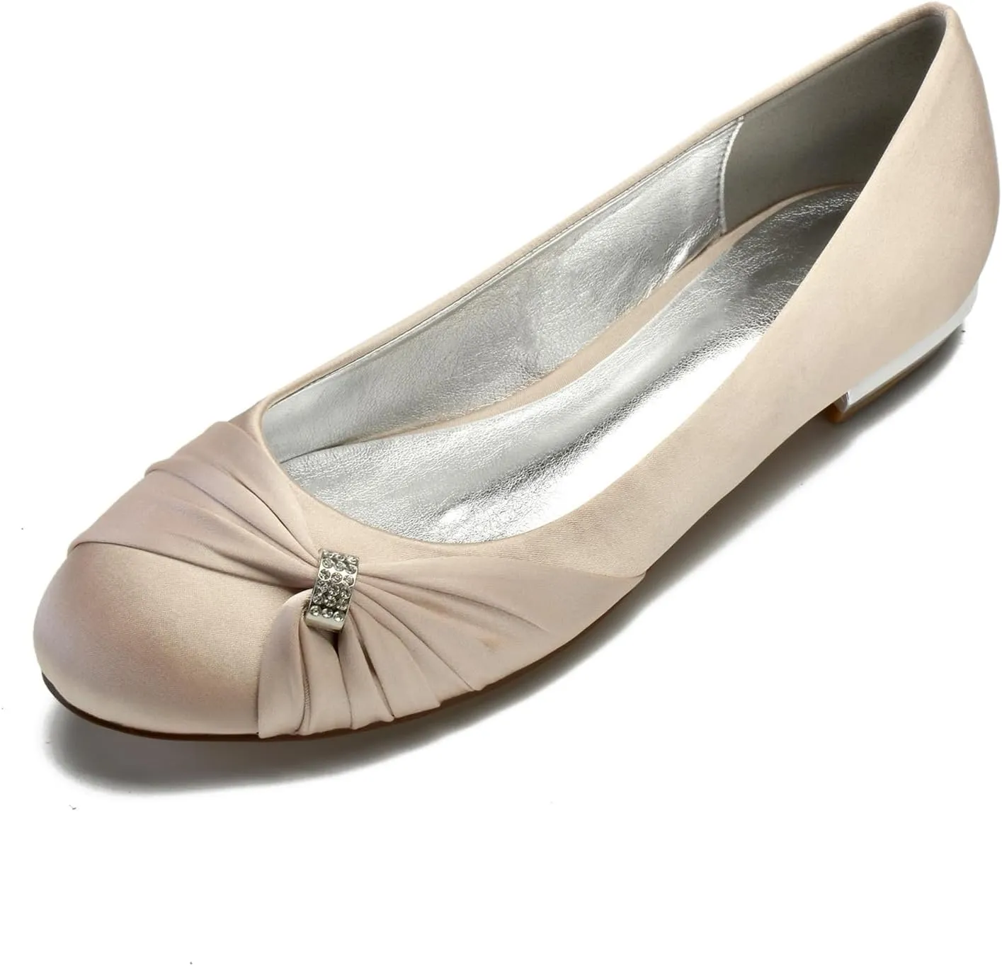 Women's Bride Wedding Shoes Satin Rhinestone Closed Ballet Flats Shoes Closed Toe Ballet Flat Bride Round Toe Wedding Dress Shoes