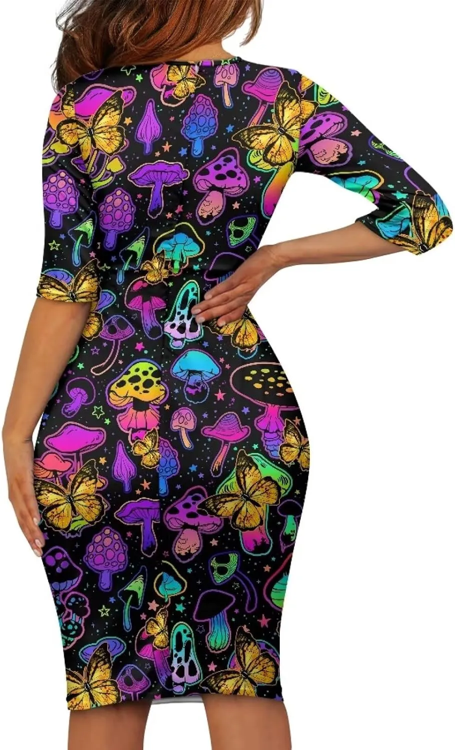 Womens Casual Midi Bodycon Dress 3/4 Sleeve Midi Dress Slim Fit Pencil Dress