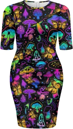 Womens Casual Midi Bodycon Dress 3/4 Sleeve Midi Dress Slim Fit Pencil Dress