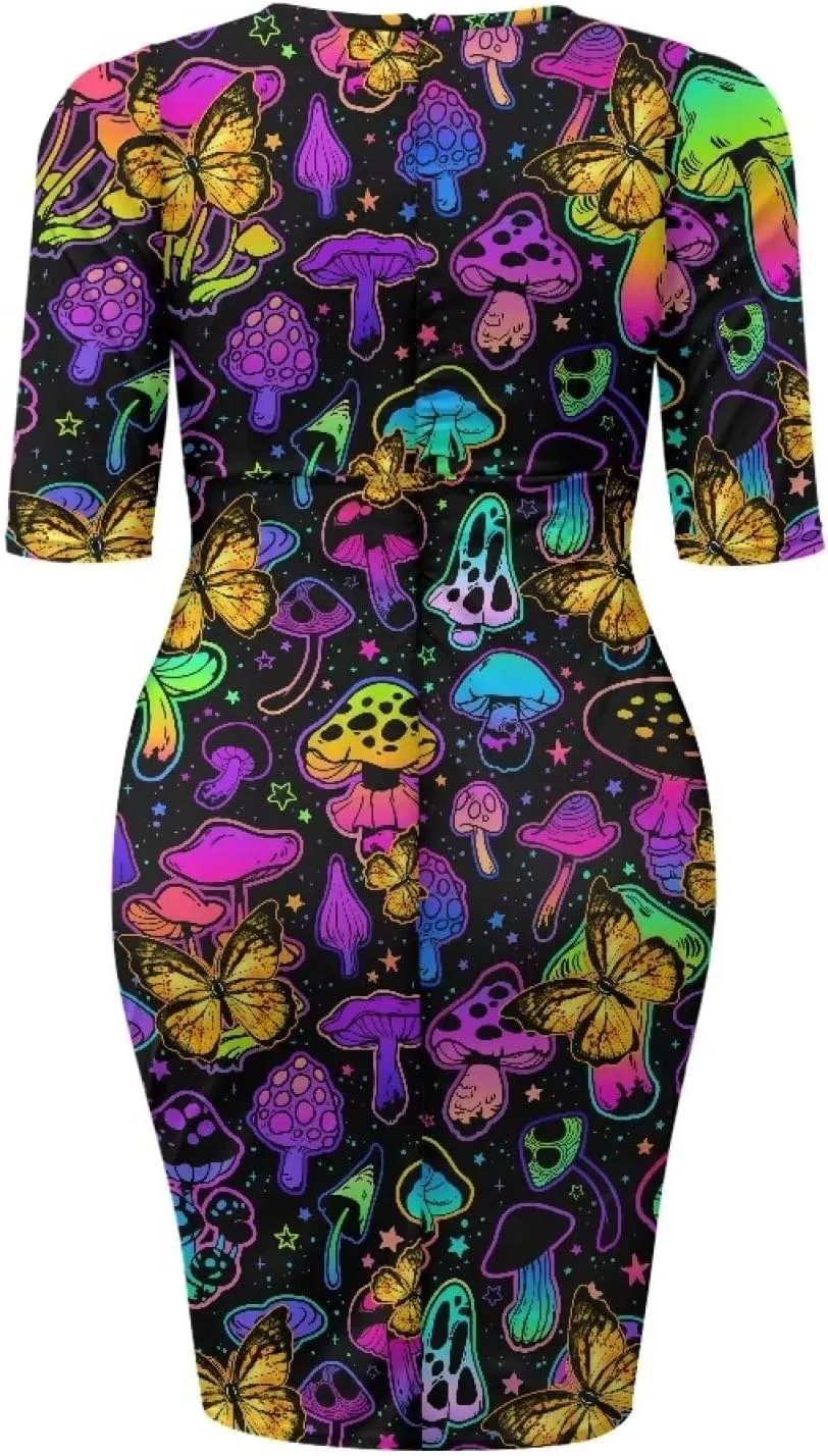 Womens Casual Midi Bodycon Dress 3/4 Sleeve Midi Dress Slim Fit Pencil Dress