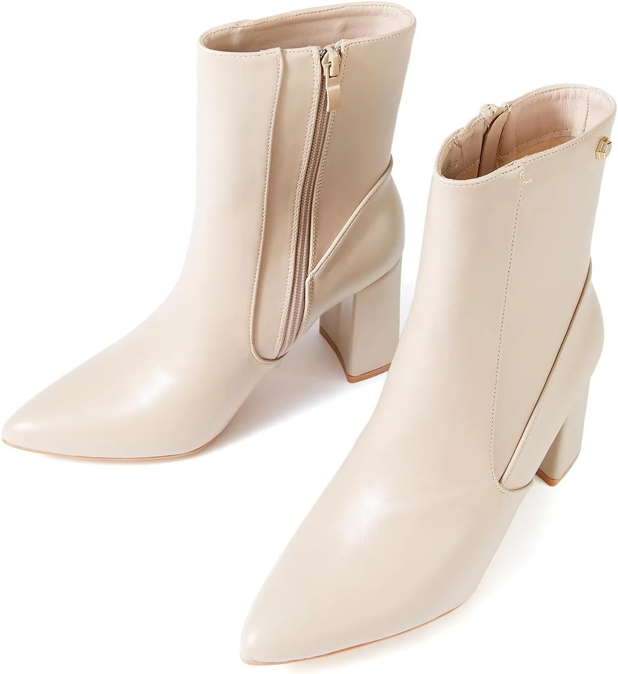 Women’s Chunky Block Heel Ankle Boots Pointed Toe, Side Zipper, Mid Calf, Comfortable & Versatile Short Booties