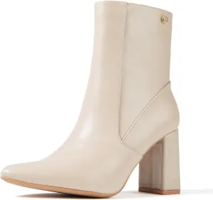 Women’s Chunky Block Heel Ankle Boots Pointed Toe, Side Zipper, Mid Calf, Comfortable & Versatile Short Booties