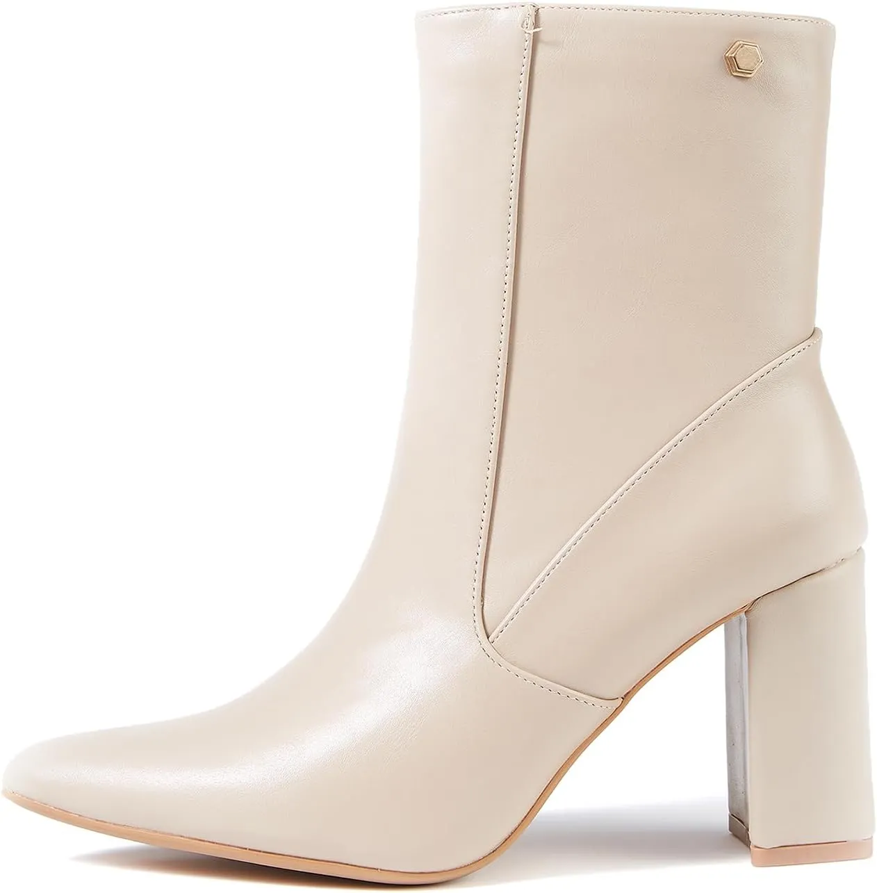Women’s Chunky Block Heel Ankle Boots Pointed Toe, Side Zipper, Mid Calf, Comfortable & Versatile Short Booties