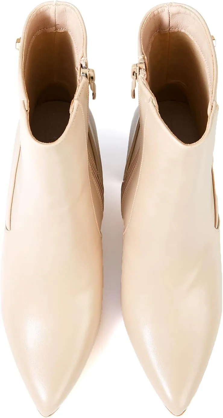 Women’s Chunky Block Heel Ankle Boots Pointed Toe, Side Zipper, Mid Calf, Comfortable & Versatile Short Booties