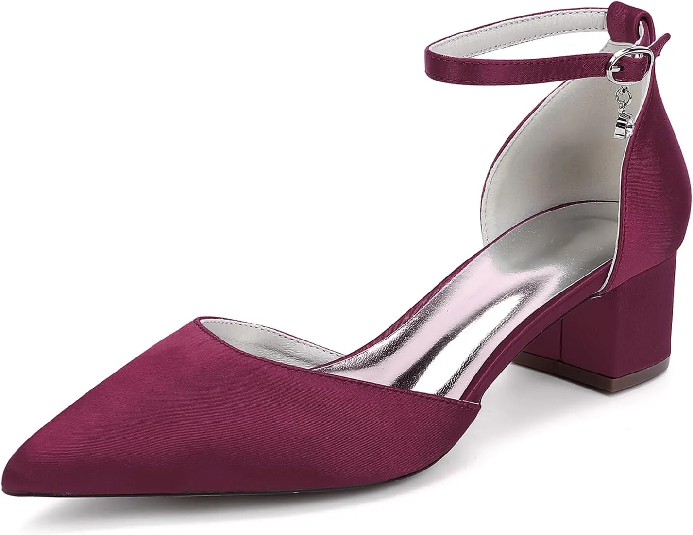 Women's Chunky Block High Heels Pointed Toe Satin Bridal Sandals Ankle Strap Dress Shoes Wedding Party Pump
