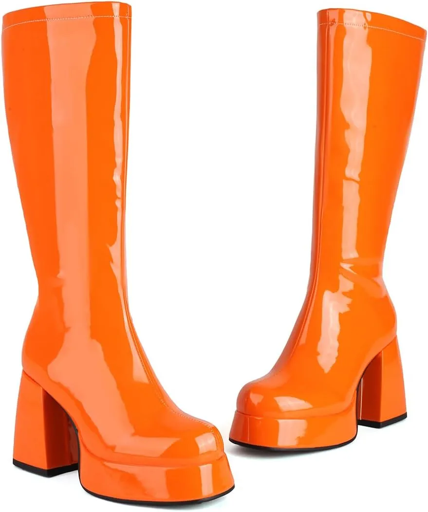 Women's Chunky Heel Platform Side Zipper GO GO Boots 1960s & 1970s Retro