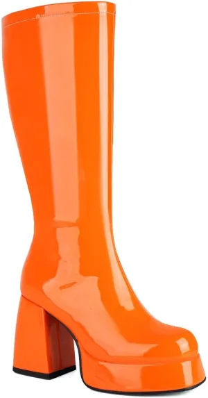 Women's Chunky Heel Platform Side Zipper GO GO Boots 1960s & 1970s Retro