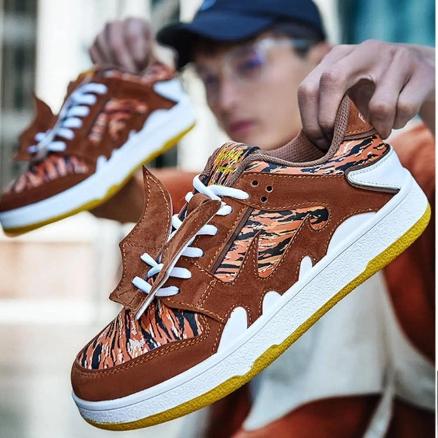Women’s Chunky Platform Sneakers, Glitter Animal Print, Flame Wings, Bold Y2K Streetwear Shoes, Walk Loud Break Necks