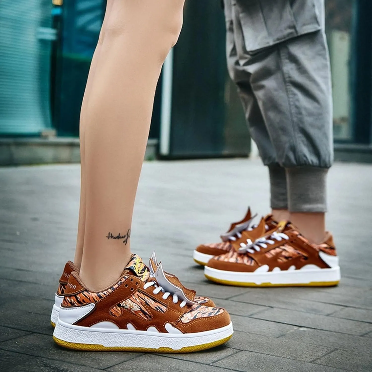 Women’s Chunky Platform Sneakers, Glitter Animal Print, Flame Wings, Bold Y2K Streetwear Shoes, Walk Loud Break Necks