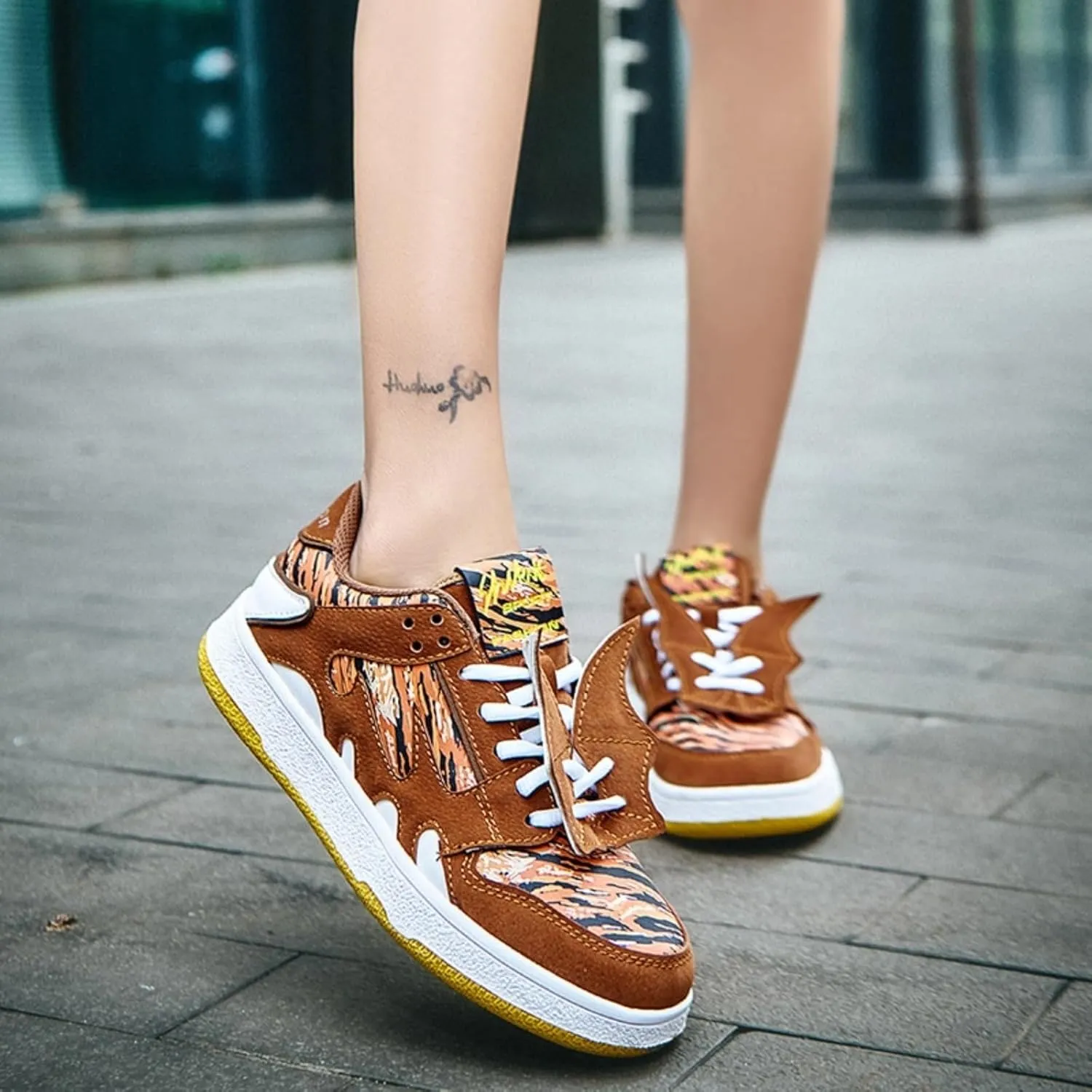 Women’s Chunky Platform Sneakers, Glitter Animal Print, Flame Wings, Bold Y2K Streetwear Shoes, Walk Loud Break Necks