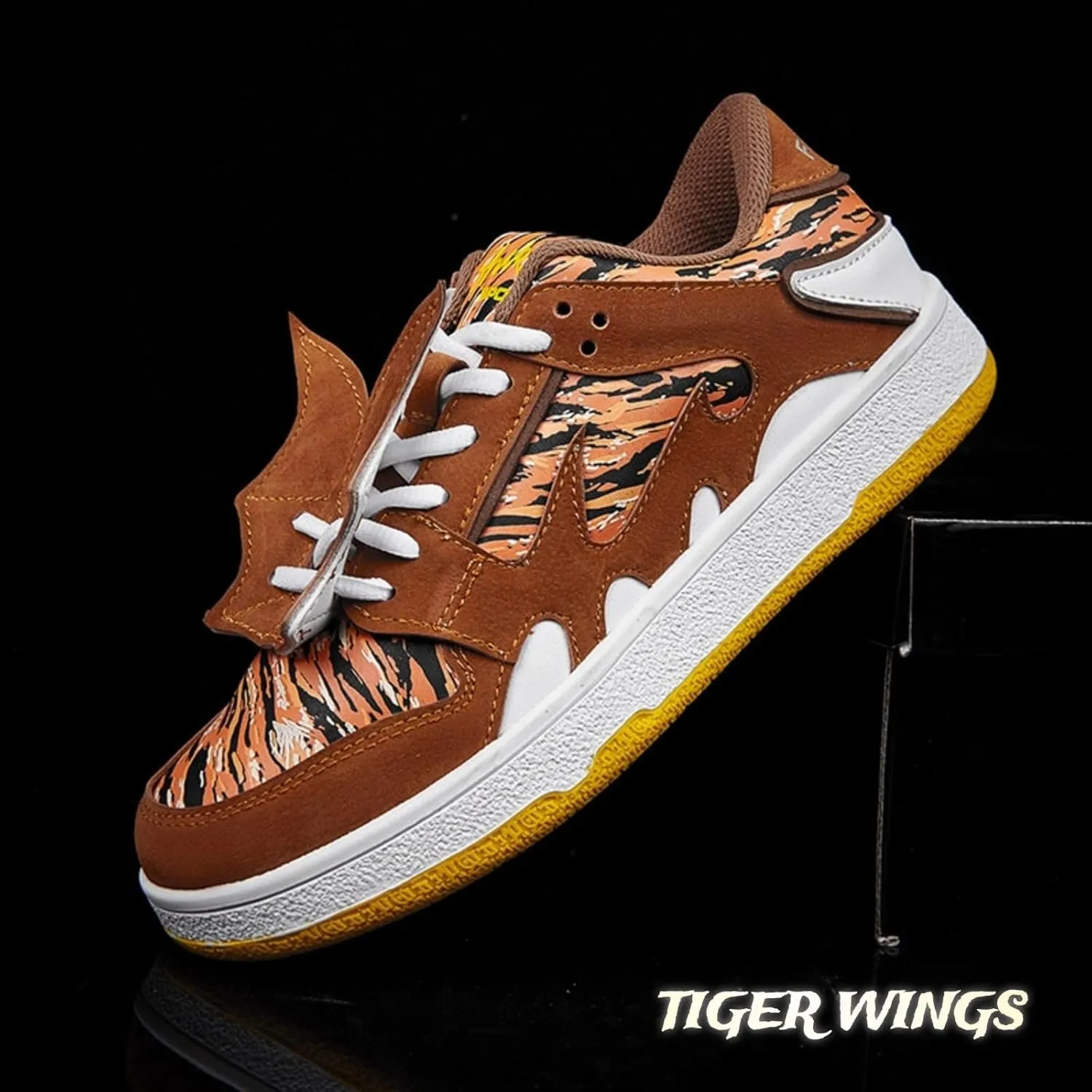 Women’s Chunky Platform Sneakers, Glitter Animal Print, Flame Wings, Bold Y2K Streetwear Shoes, Walk Loud Break Necks