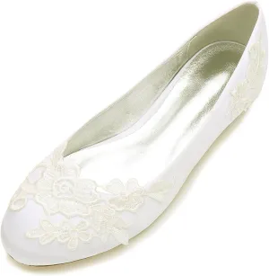 Women's Closed Toe Satin Applique Wedding Flats for Bride Prom Evening Bridal Party Dress Flats