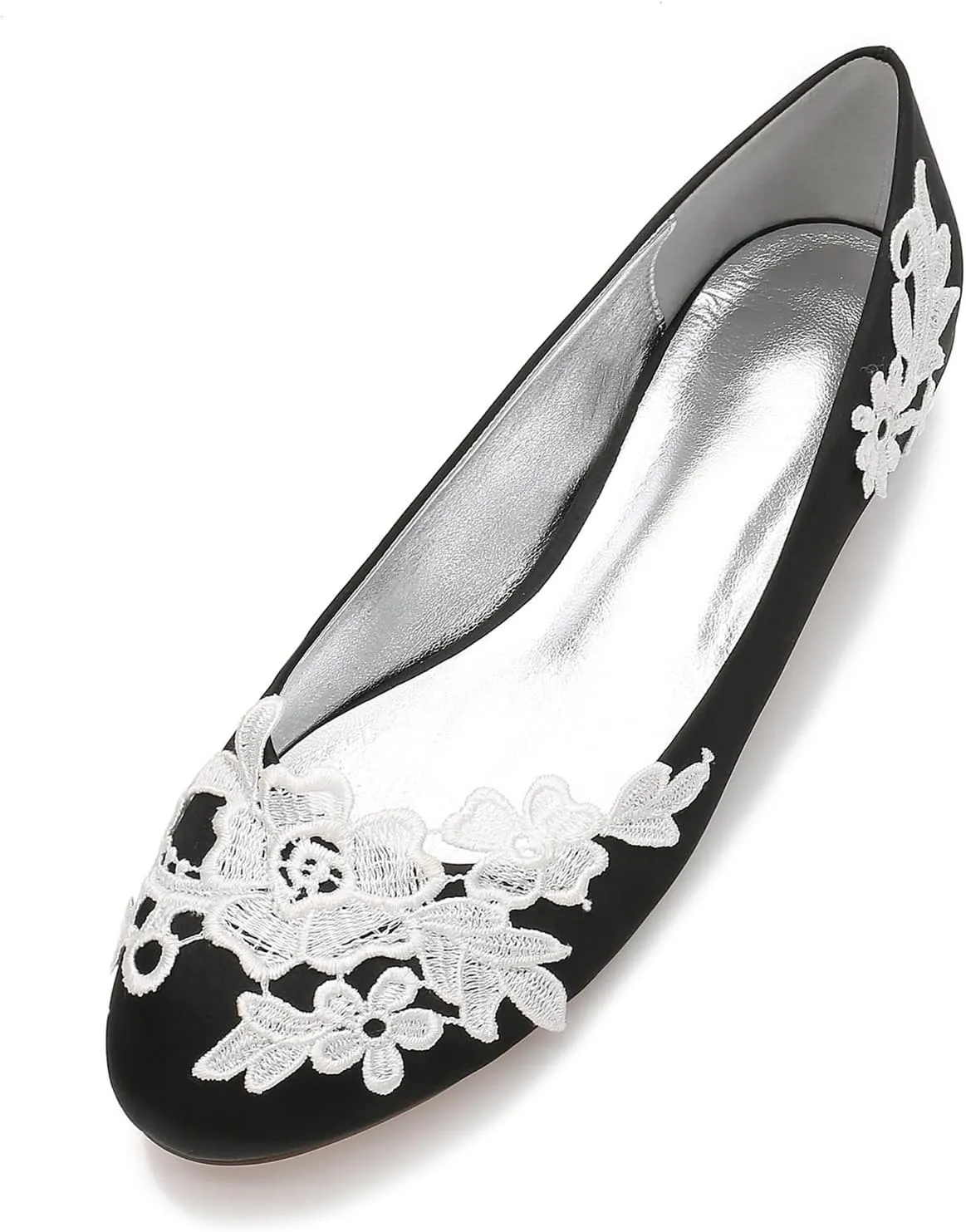 Women's Closed Toe Satin Applique Wedding Flats for Bride Prom Evening Bridal Party Dress Flats