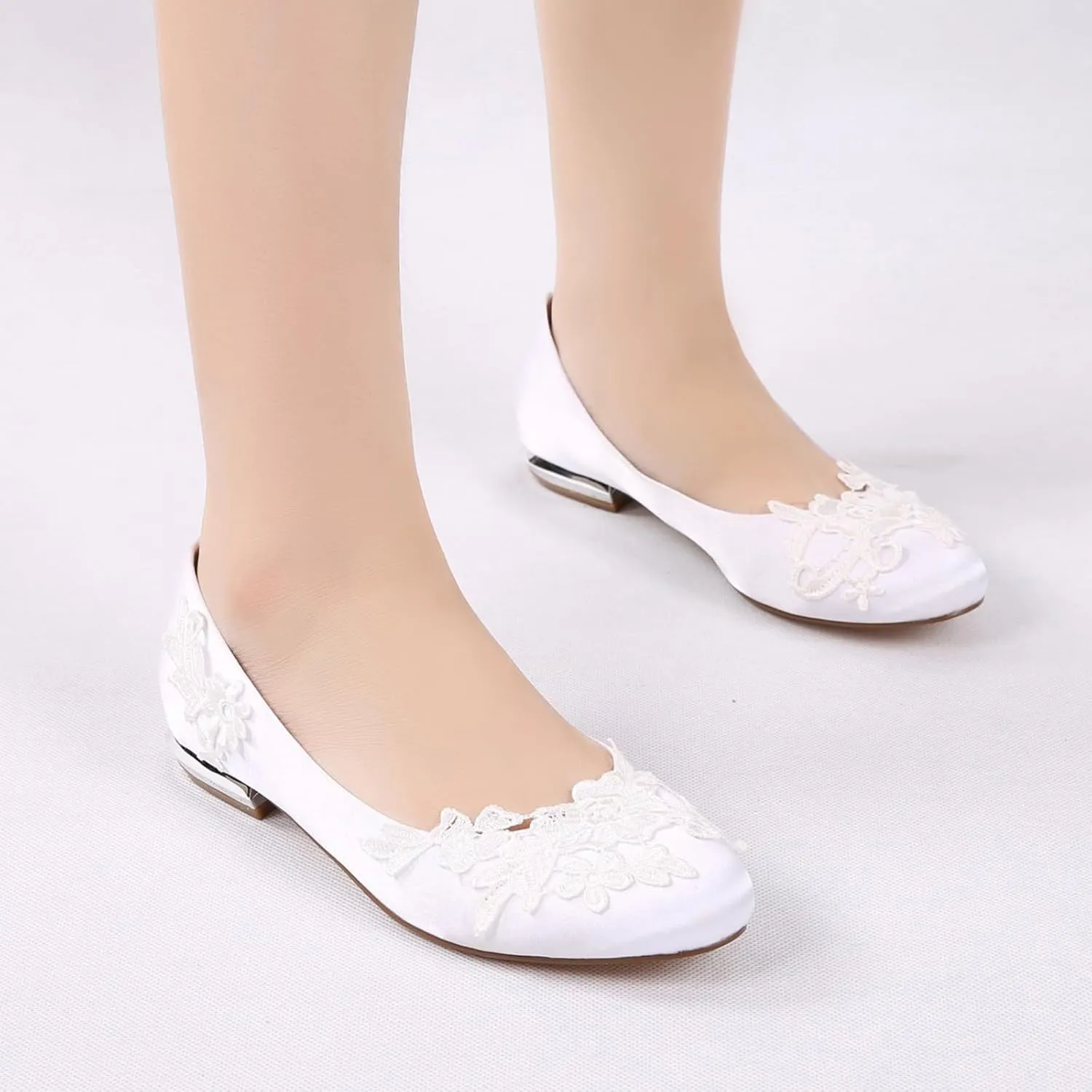Women's Closed Toe Satin Applique Wedding Flats for Bride Prom Evening Bridal Party Dress Flats