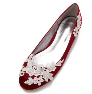 Women's Closed Toe Satin Applique Wedding Flats for Bride Prom Evening Bridal Party Dress Flats