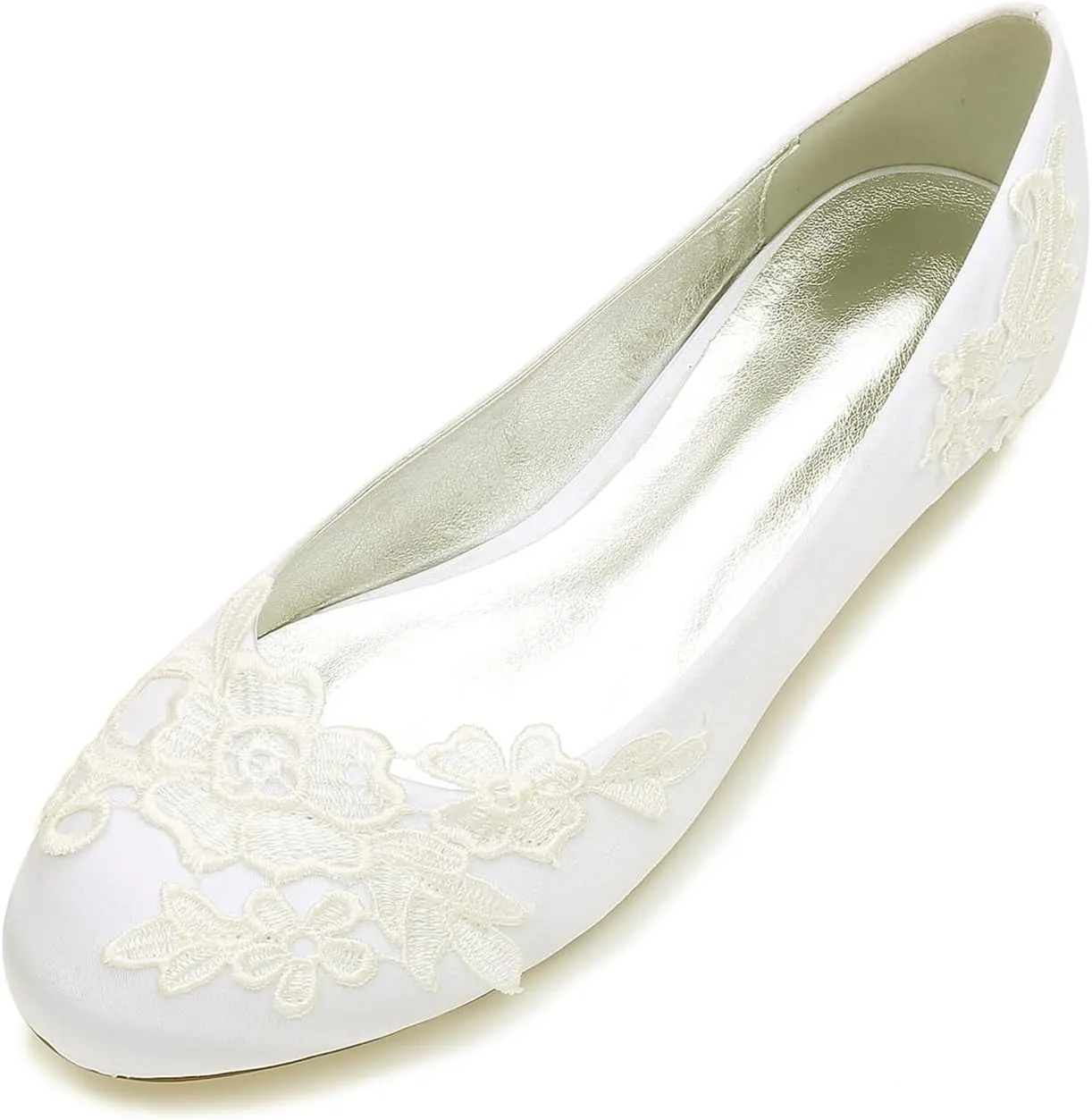 Women's Closed Toe Satin Applique Wedding Flats for Bride Prom Evening Bridal Party Dress Flats