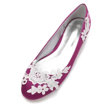 Women's Closed Toe Satin Applique Wedding Flats for Bride Prom Evening Bridal Party Dress Flats