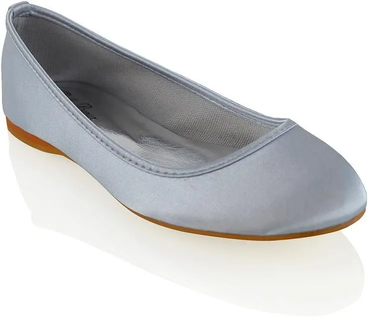 Womens Comfort Flats Close Toe Ballet Satin Wedding Bridal Shoes