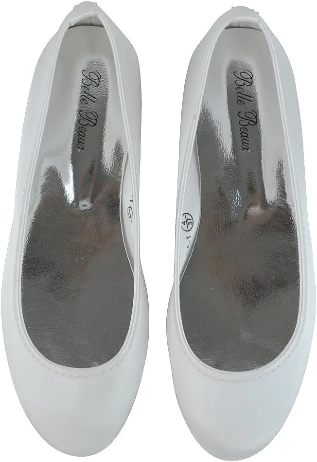Womens Comfort Flats Close Toe Ballet Satin Wedding Bridal Shoes