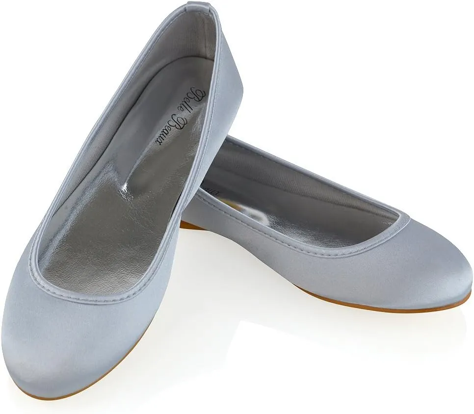 Womens Comfort Flats Close Toe Ballet Satin Wedding Bridal Shoes