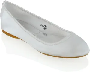 Womens Comfort Flats Close Toe Ballet Satin Wedding Bridal Shoes