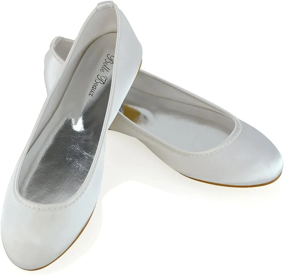 Womens Comfort Flats Close Toe Ballet Satin Wedding Bridal Shoes