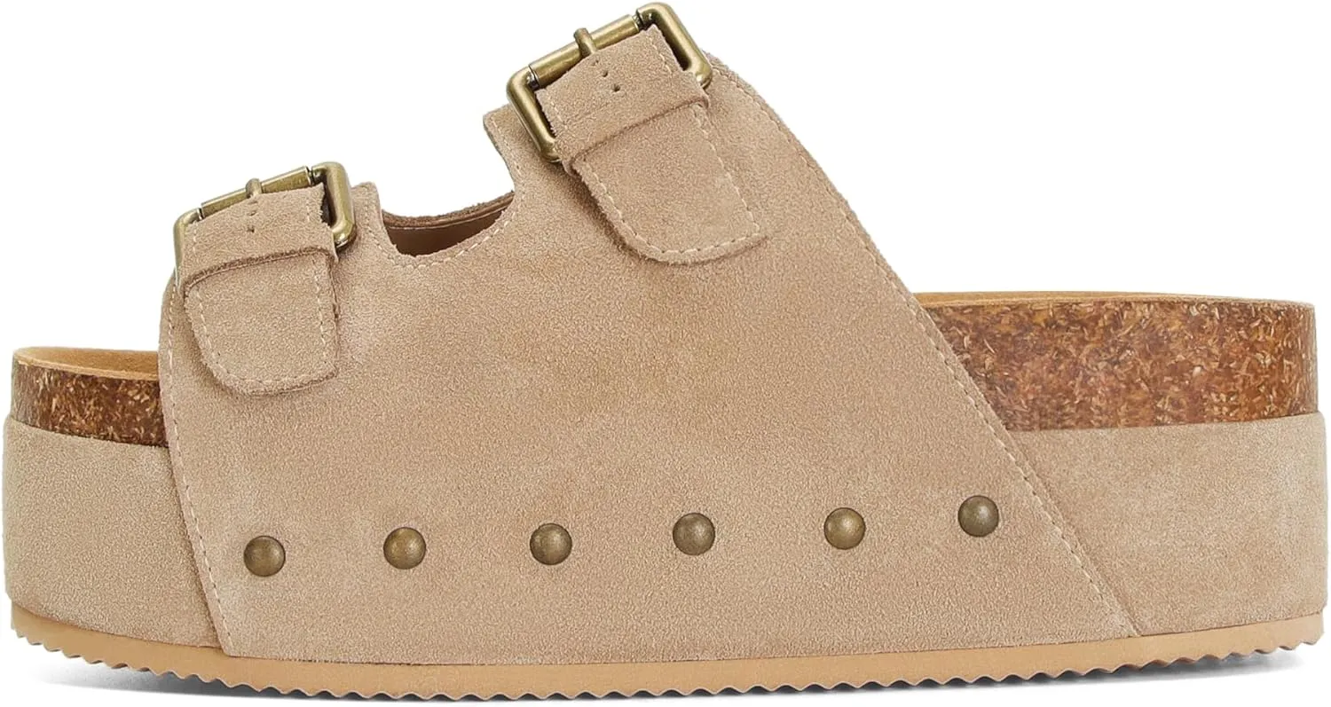 Womens Cork Platform Sandals Adjustable Buckle Straps Band Suede Clogs Platform Slip On Flatform Sandals