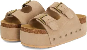 Womens Cork Platform Sandals Adjustable Buckle Straps Band Suede Clogs Platform Slip On Flatform Sandals