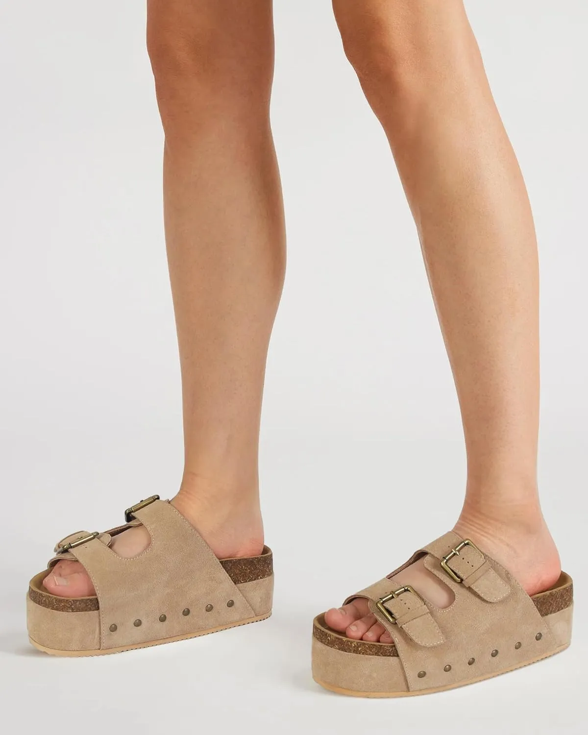 Womens Cork Platform Sandals Adjustable Buckle Straps Band Suede Clogs Platform Slip On Flatform Sandals