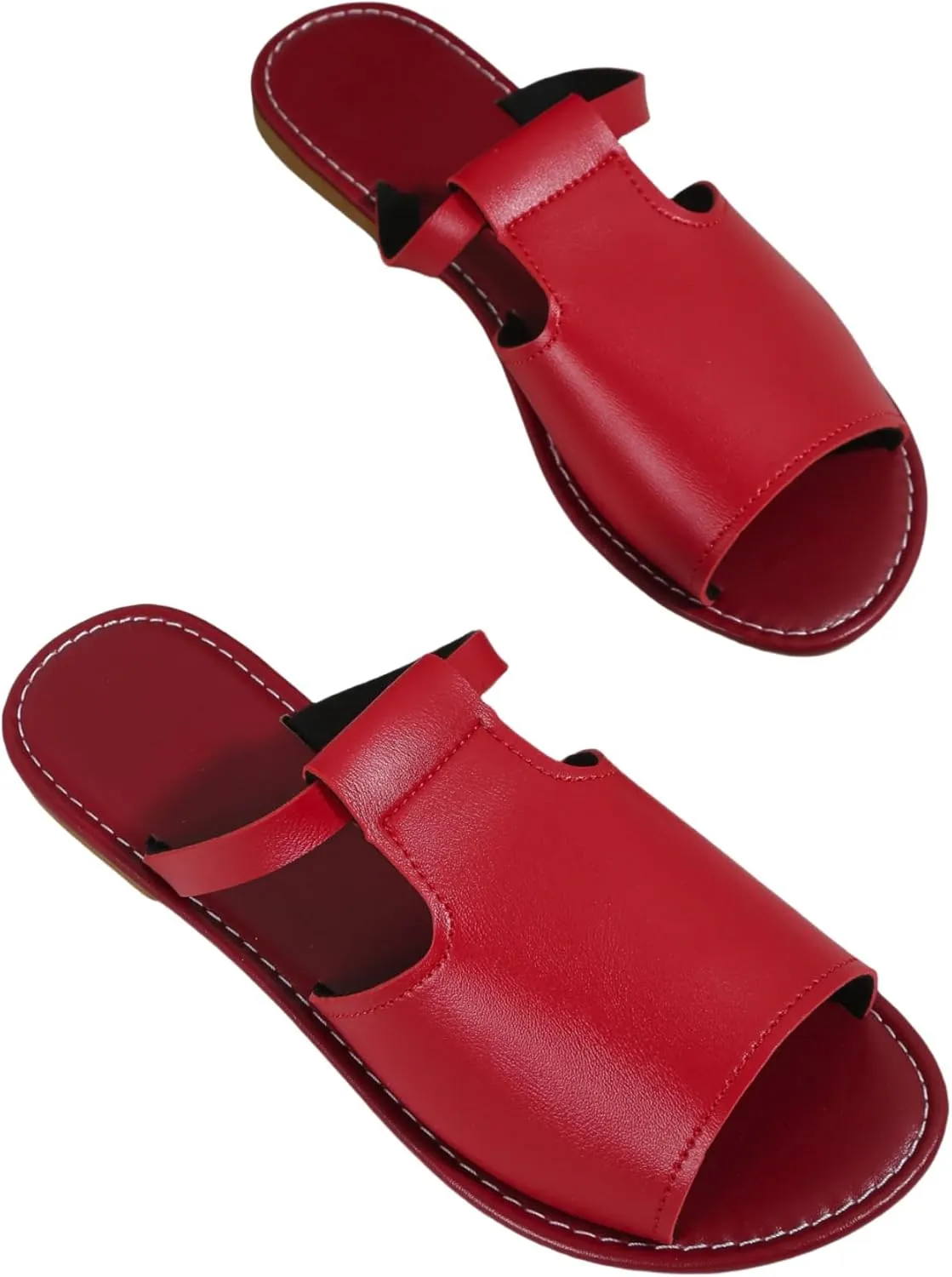 Women's Cut Out Slide Sandals, Trendy Leather Flat, Lightweight Slip On Outdoor sandbeach Shoes