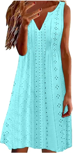 Womens Dresses Summer Solid V-Neck Sleeveless Oversize Long Skirt Elegant Casual Beach Vacation Travel Dress