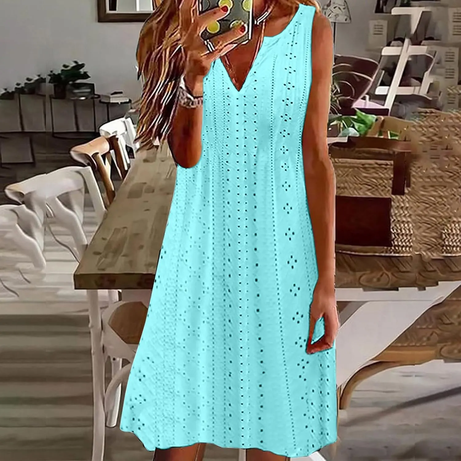 Womens Dresses Summer Solid V-Neck Sleeveless Oversize Long Skirt Elegant Casual Beach Vacation Travel Dress