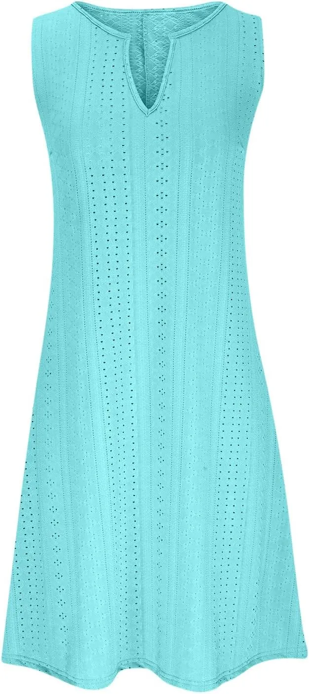 Womens Dresses Summer Solid V-Neck Sleeveless Oversize Long Skirt Elegant Casual Beach Vacation Travel Dress