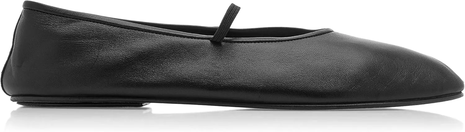 Women's Elastic Leather Ballet Flats Round-Toe Slim Strap Ballerina Shoes Comfortable Mary Jane Flat Shoe