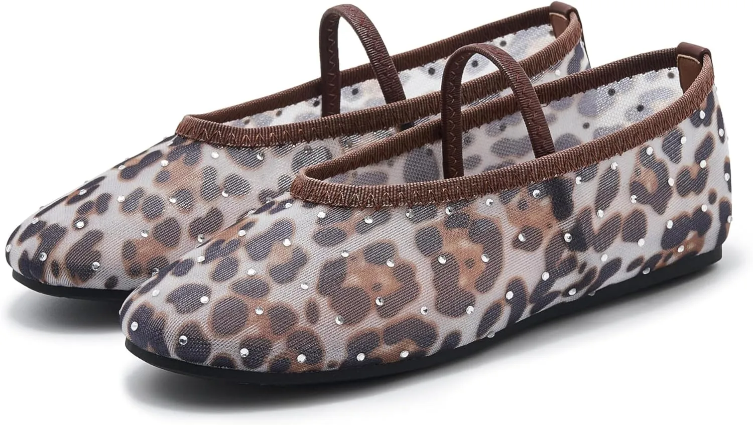 Women's Elastic Leather Ballet Flats Round-Toe Slim Strap Ballerina Shoes Comfortable Mary Jane Flat Shoe